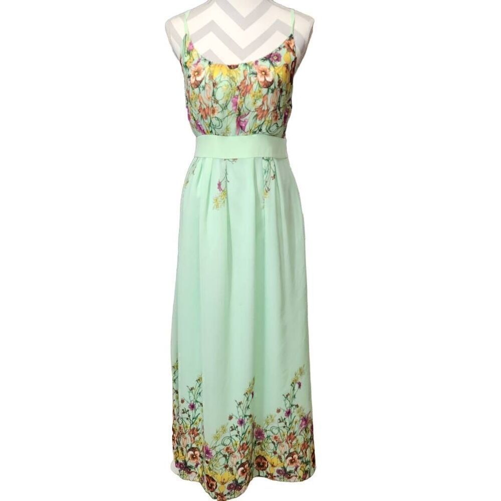 Uttam Boutique Size 6/8 Floral Mint Green Cottagecore Maxi Dress S5